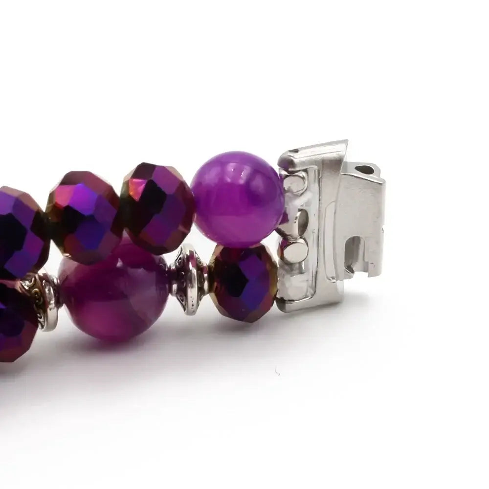 Fitbit Inspire 3 Double-Strand Beaded Charm Band - Purple beads and connector detail