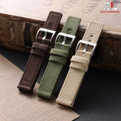 Garmin Stitched Canvas Nylon Band in brown, army green and khaki