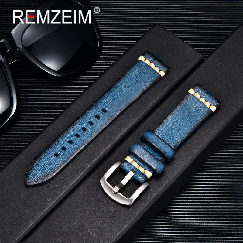 TicWatch Textured Leather Band with Accent Stitching - Blue