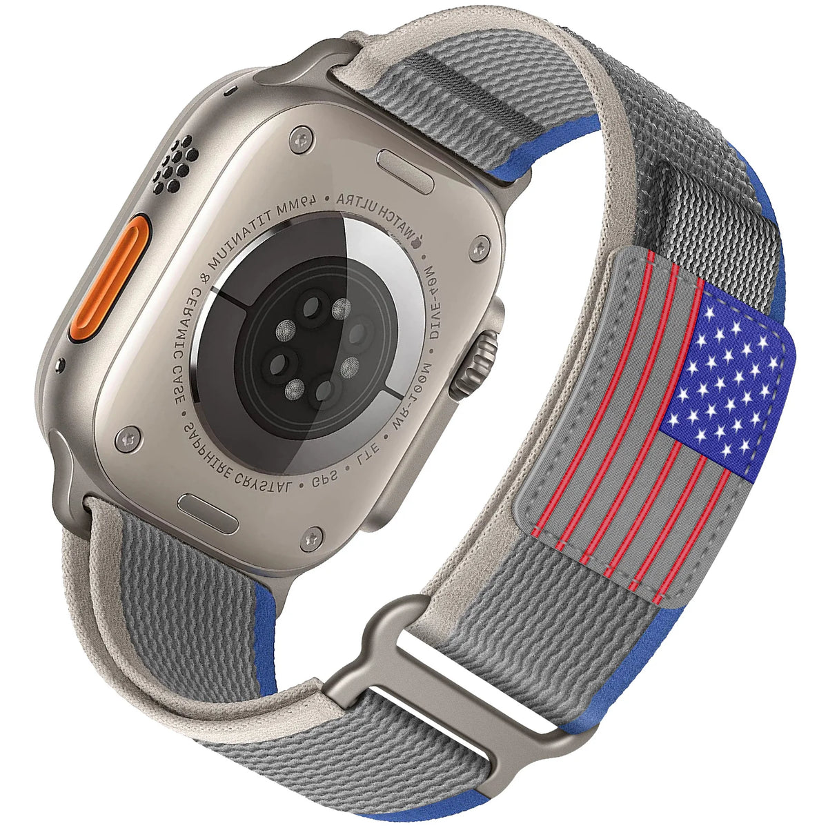 Nylon Trail-Style Apple Watch Loop with Decorative Patch in Gray / Blue - Flag