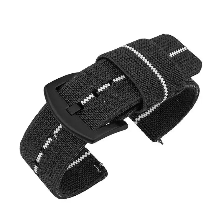 Suunto Woven Nylon Band with Fabric Keepers - Black / White Stripe / Black Buckle