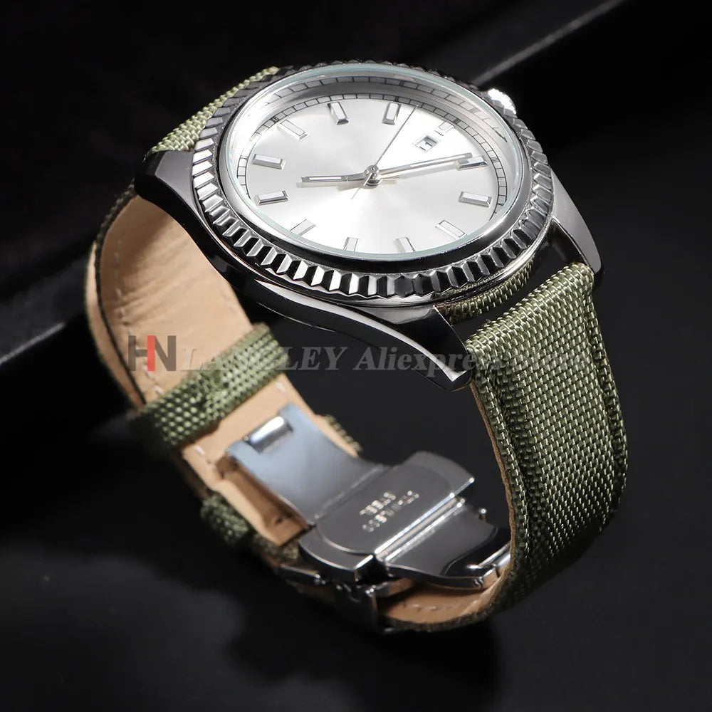 COROS Sailcloth Nylon Watch Band with Butterfly Clasp - Olive nylon band shown on watch