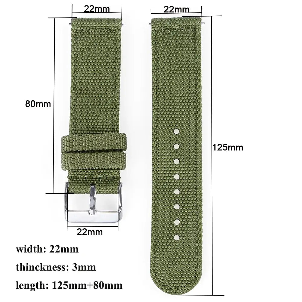 Olive green nylon band dimensions diagram for Suunto – BandsCo Straps