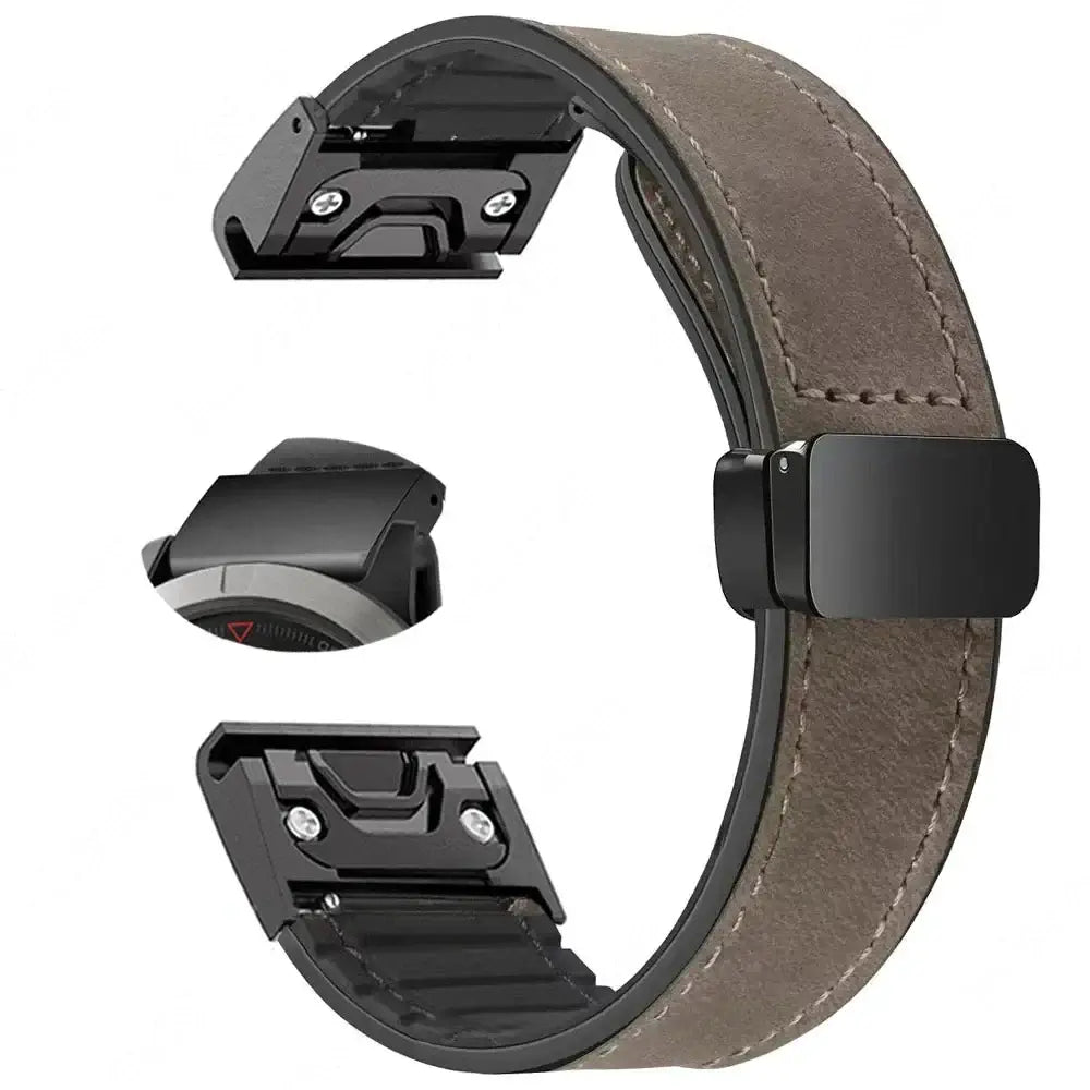 Garmin QuickFit Magnetic Leather Band in Taupe Brown - Style 1