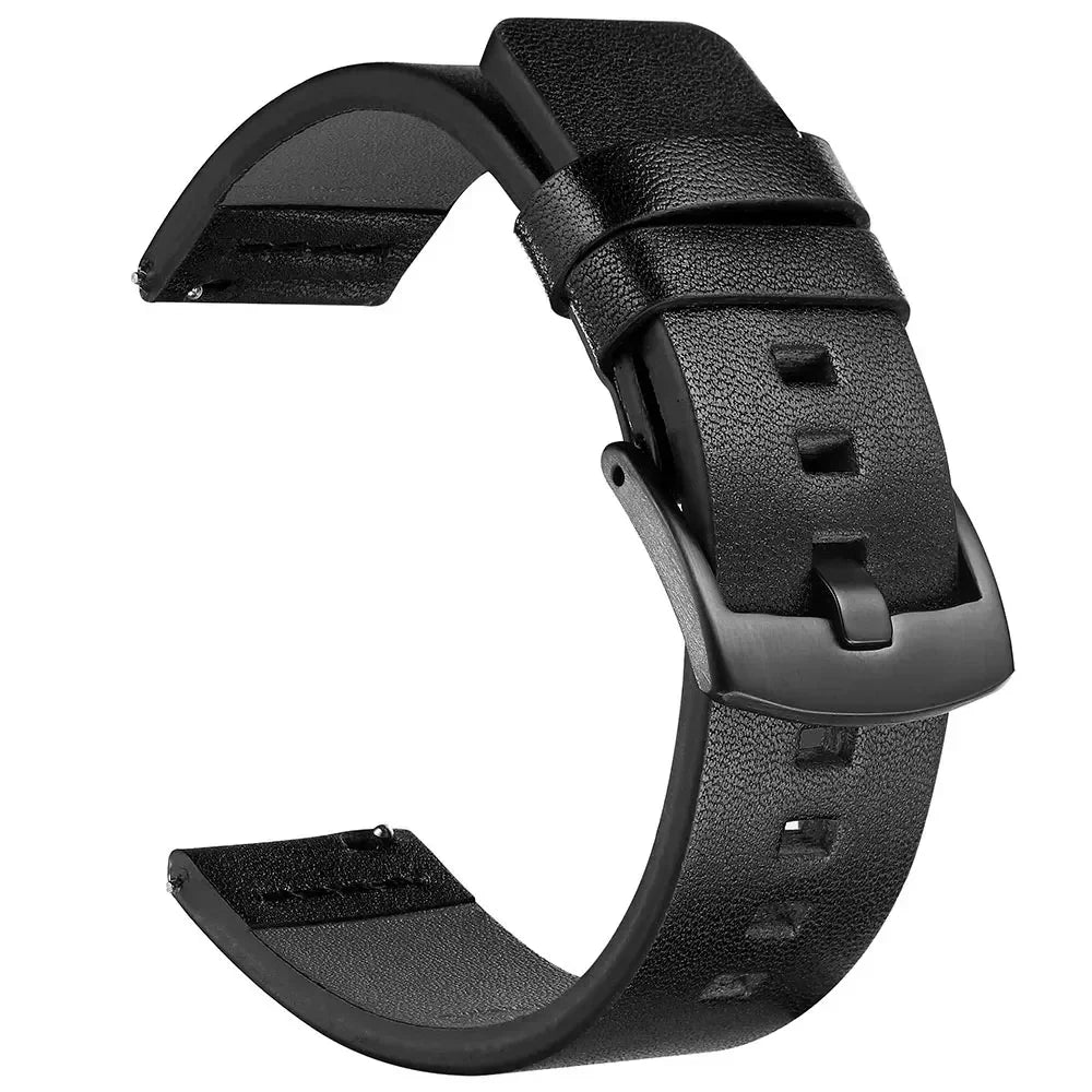 COROS Leather Watch Band with Square Adjustment Holes - Black - Black Buckle