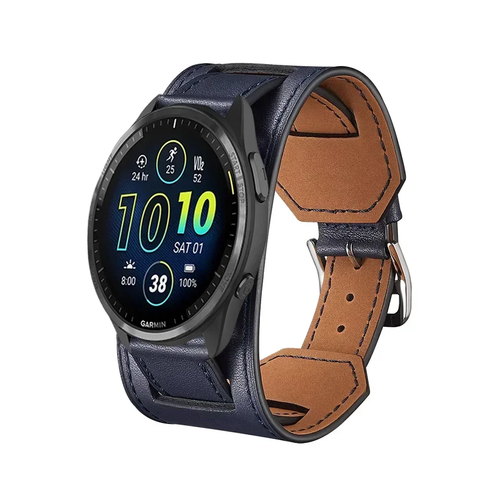 Indigo Blue Garmin 20/22mm Quick Release Leather Cuff Band