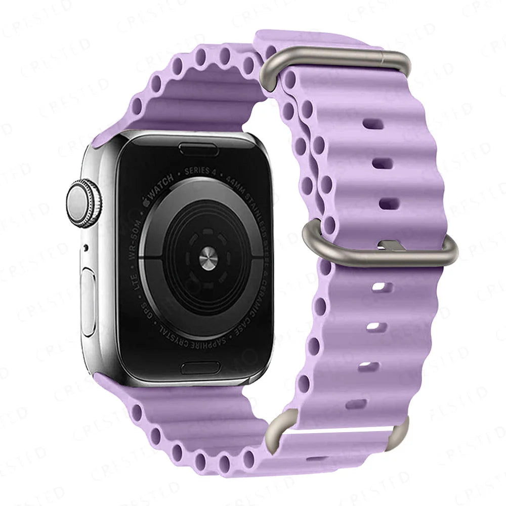 Ribbed Silicone Apple Watch Band with Adjustable Metal Loop in Lilac