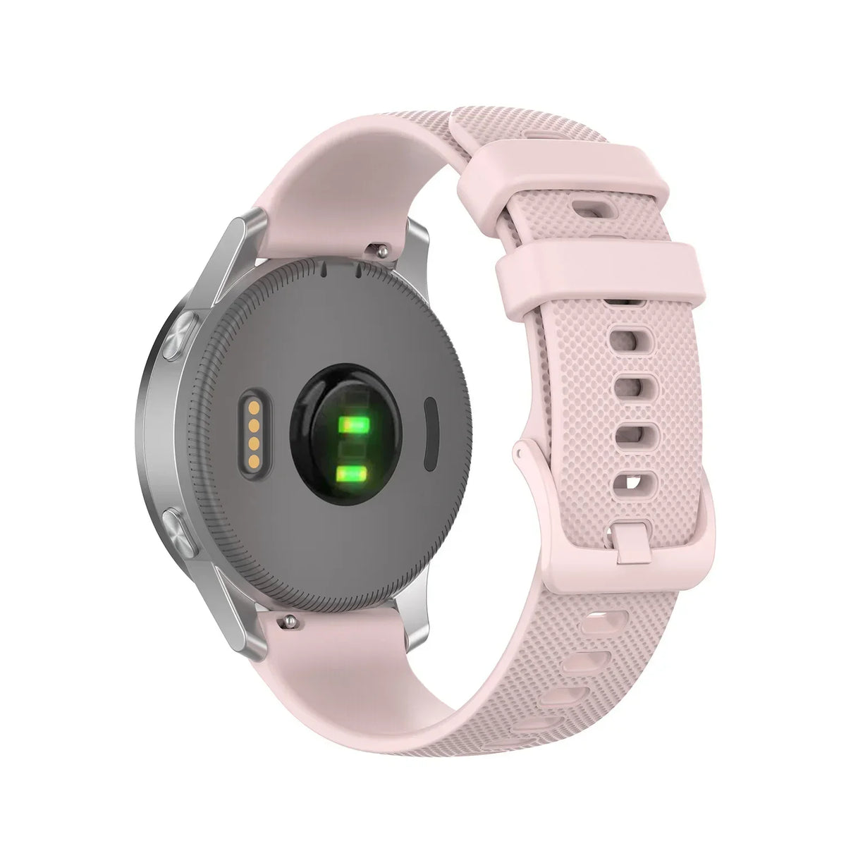 Polar Textured Silicone Band with Matching Buckle — Pink strap shown on a watch