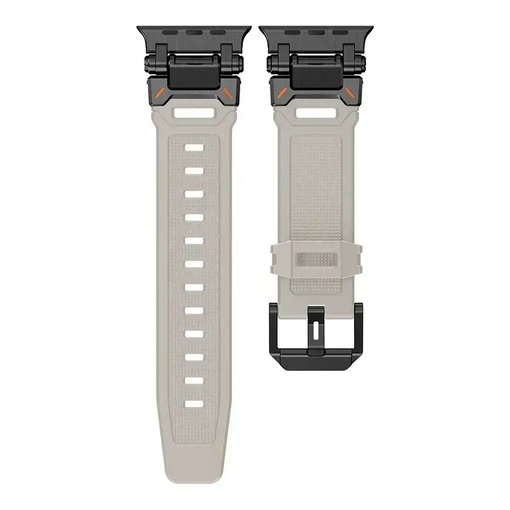 Beige / Black silicone Apple Watch band with metal connectors