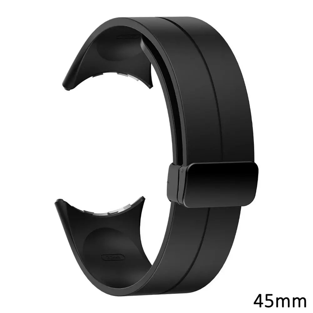 Black - Pixel Watch 3-4-5 (45mm) Google Pixel Watch 5, 4 and 3 Silicone Band, Magnetic Folding Buckle