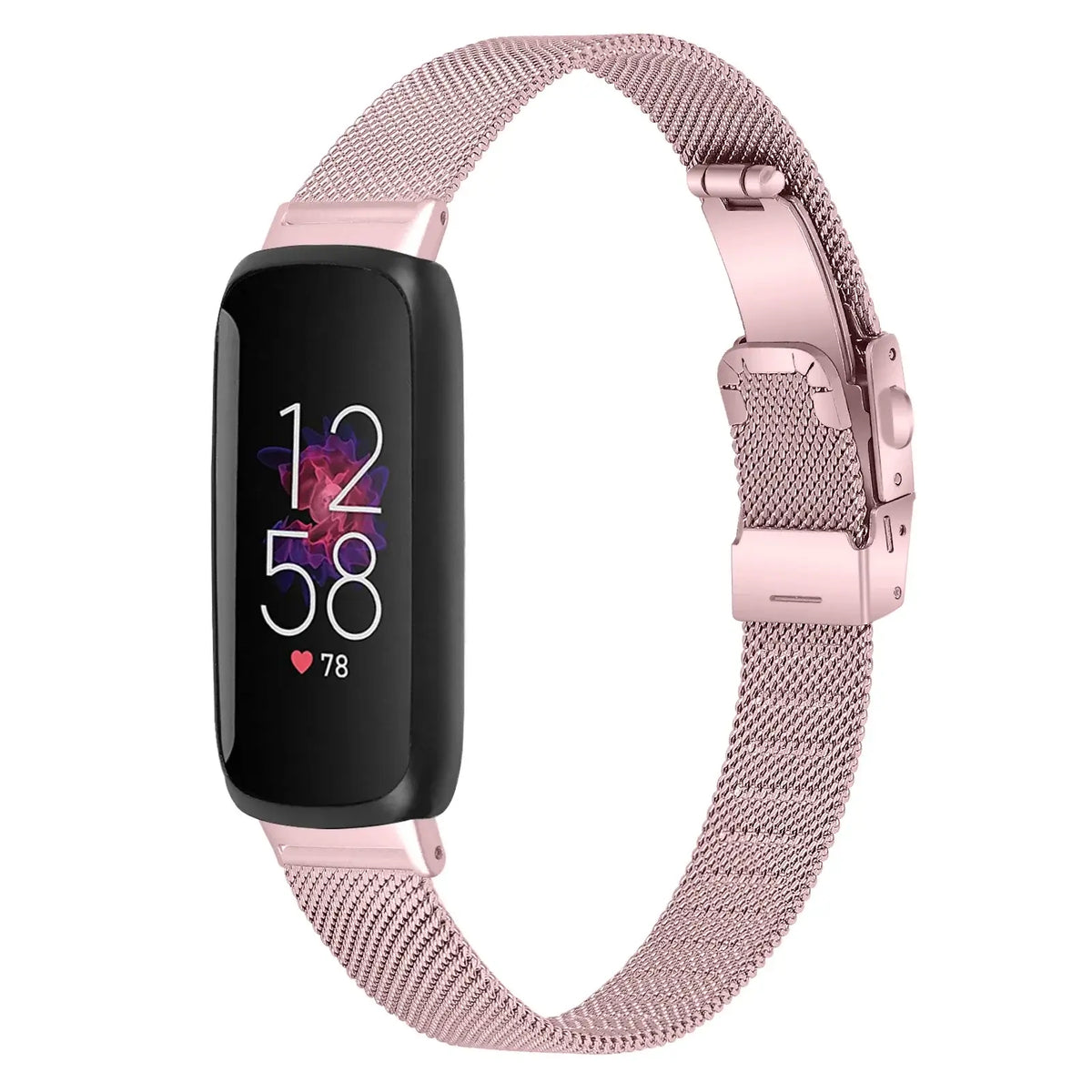 Fitbit Inspire 3 Stainless Steel Mesh Clasp Band - Rose pink mesh band front view