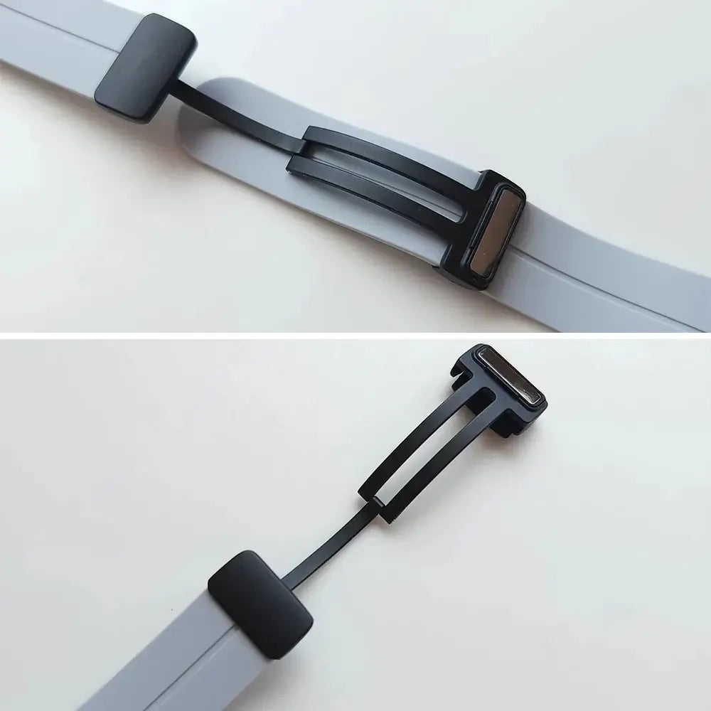 Folding clasp mechanism and silicone strap groove detail