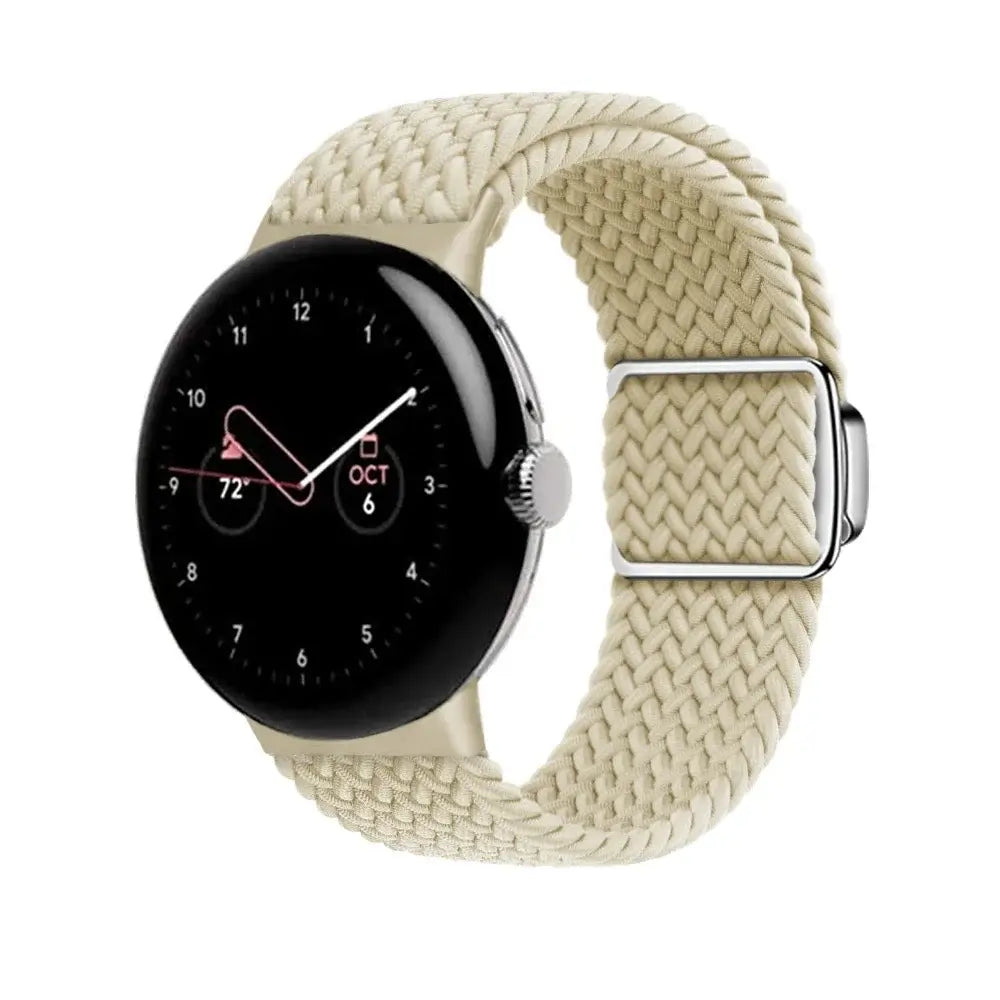 Stretch Braided Google Pixel Watch Loop with Metal Slider in Cream