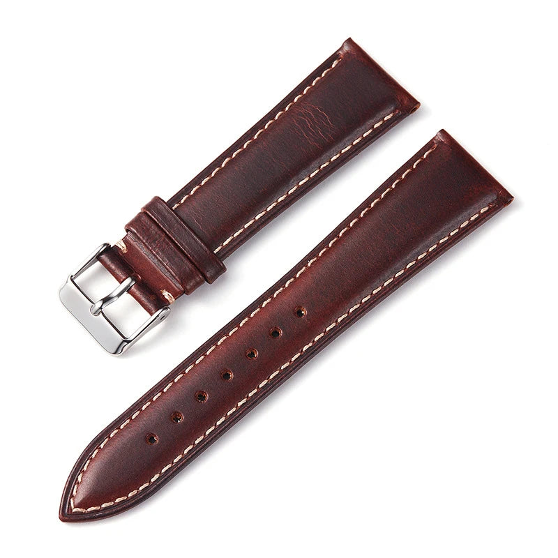 Motorola Moto Oil-Waxed Leather Band with Contrast Stitching — Reddish Brown