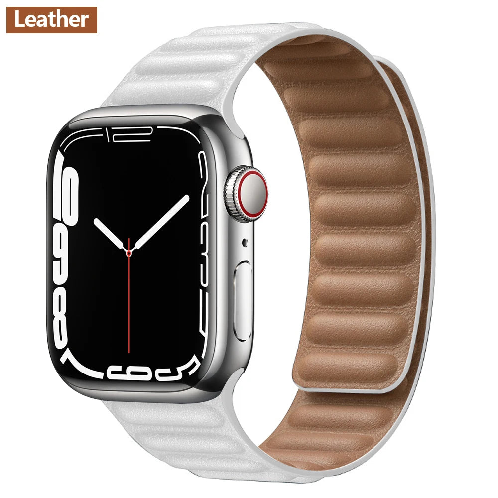 Magnetic Apple Watch Link Band - Leather & Silicone in Leather / White