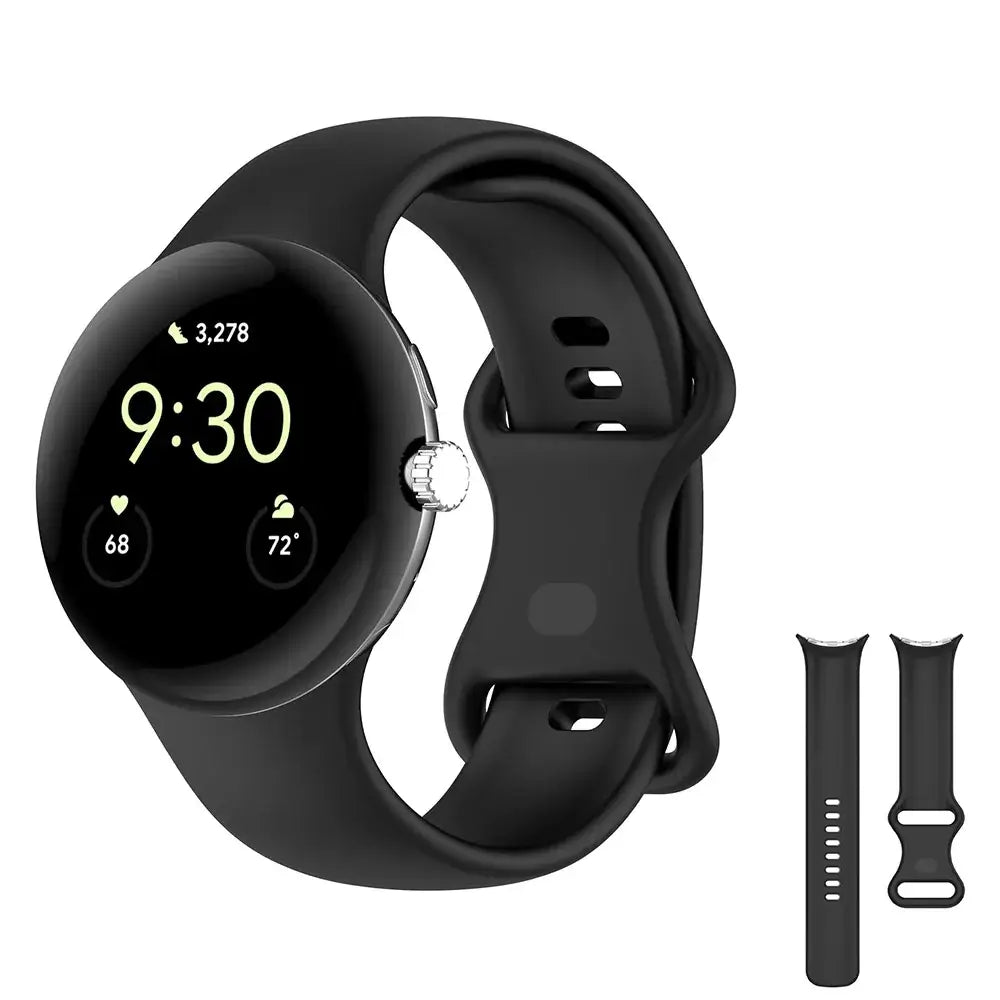 Smooth Silicone Google Pixel Watch Band in Black