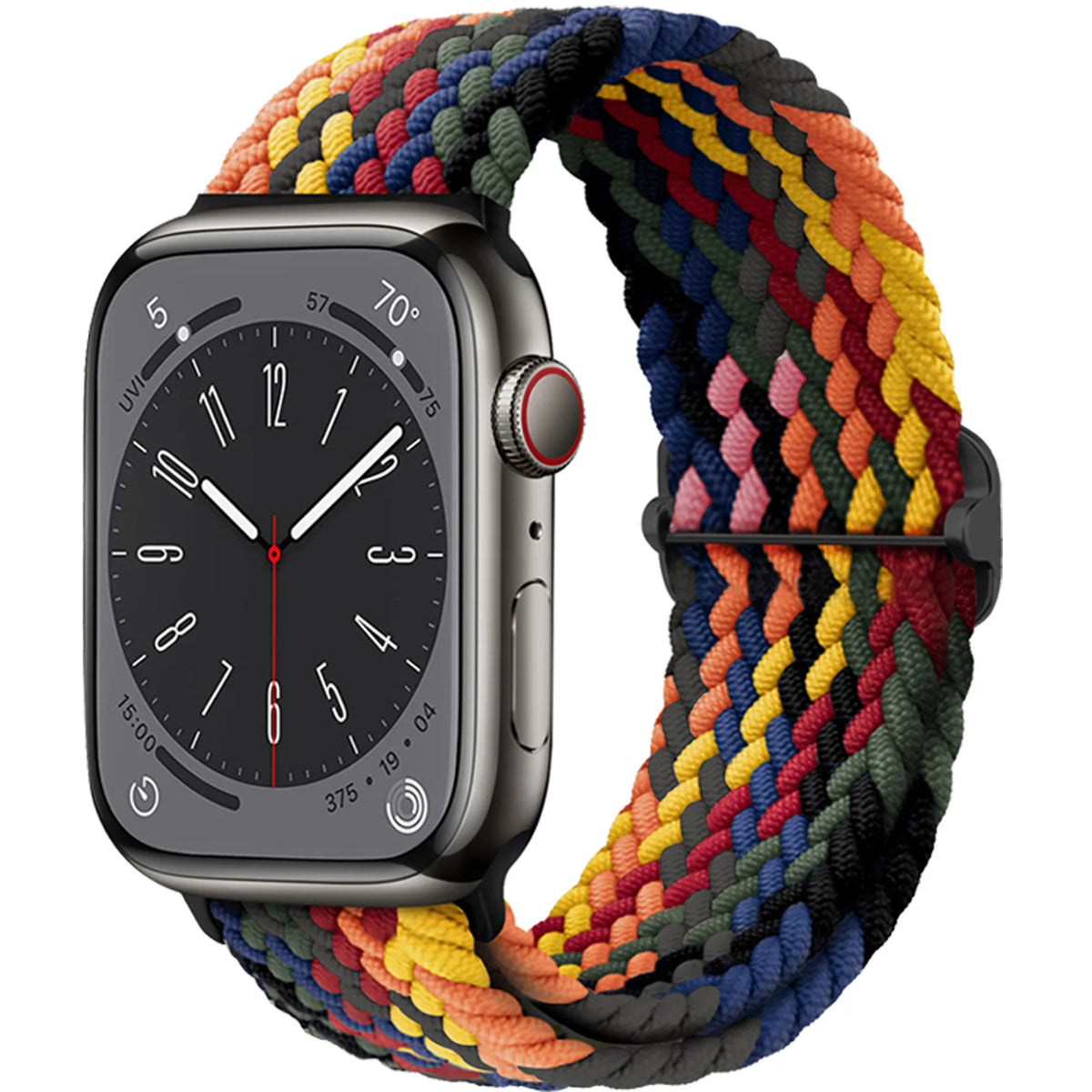 Stretch Braided Nylon Apple Watch Loop with Slider in Dark Rainbow