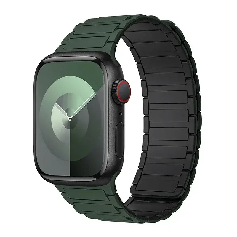 Forest Green / Black segmented silicone Apple Watch band