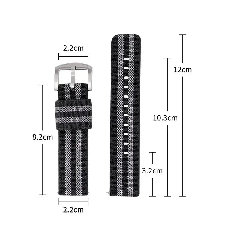 Striped nylon watch band dimension diagram for compatible Huawei watches