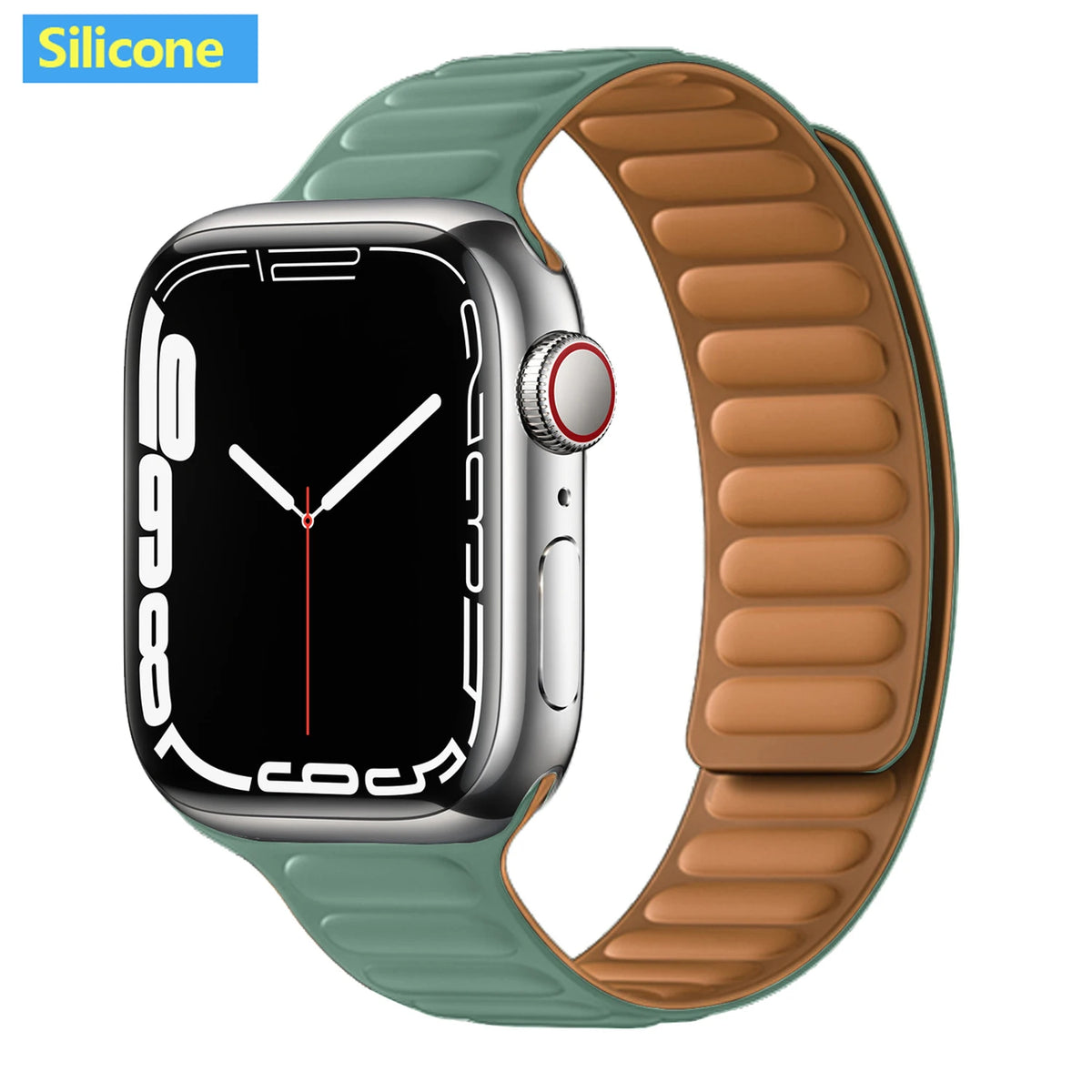 Magnetic Apple Watch Link Band - Leather & Silicone in Silicone / Sage Green