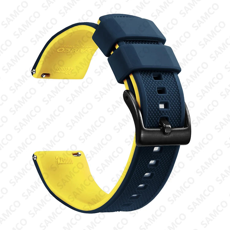 COROS Textured Silicone Watch Band with Buckle Choices - Blue / Yellow - Black Buckle