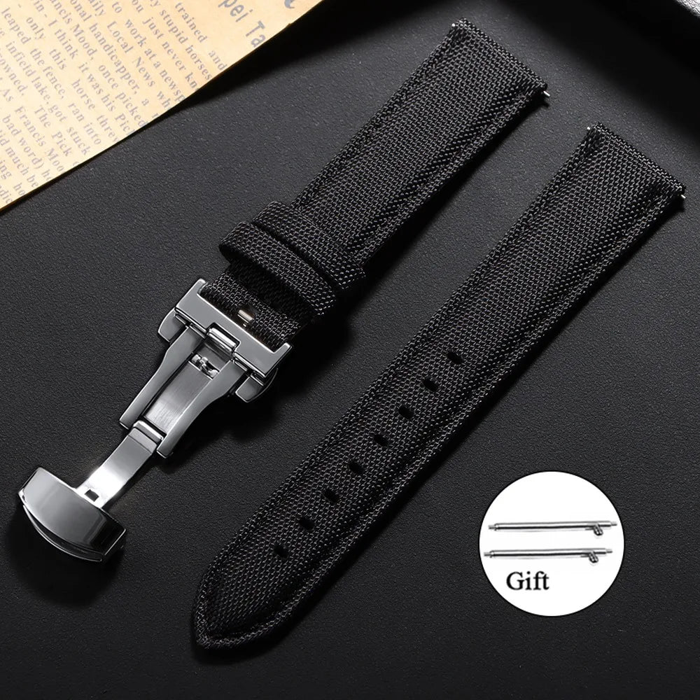 Motorola Moto Sailcloth Nylon Watch Band with Butterfly Clasp — Black