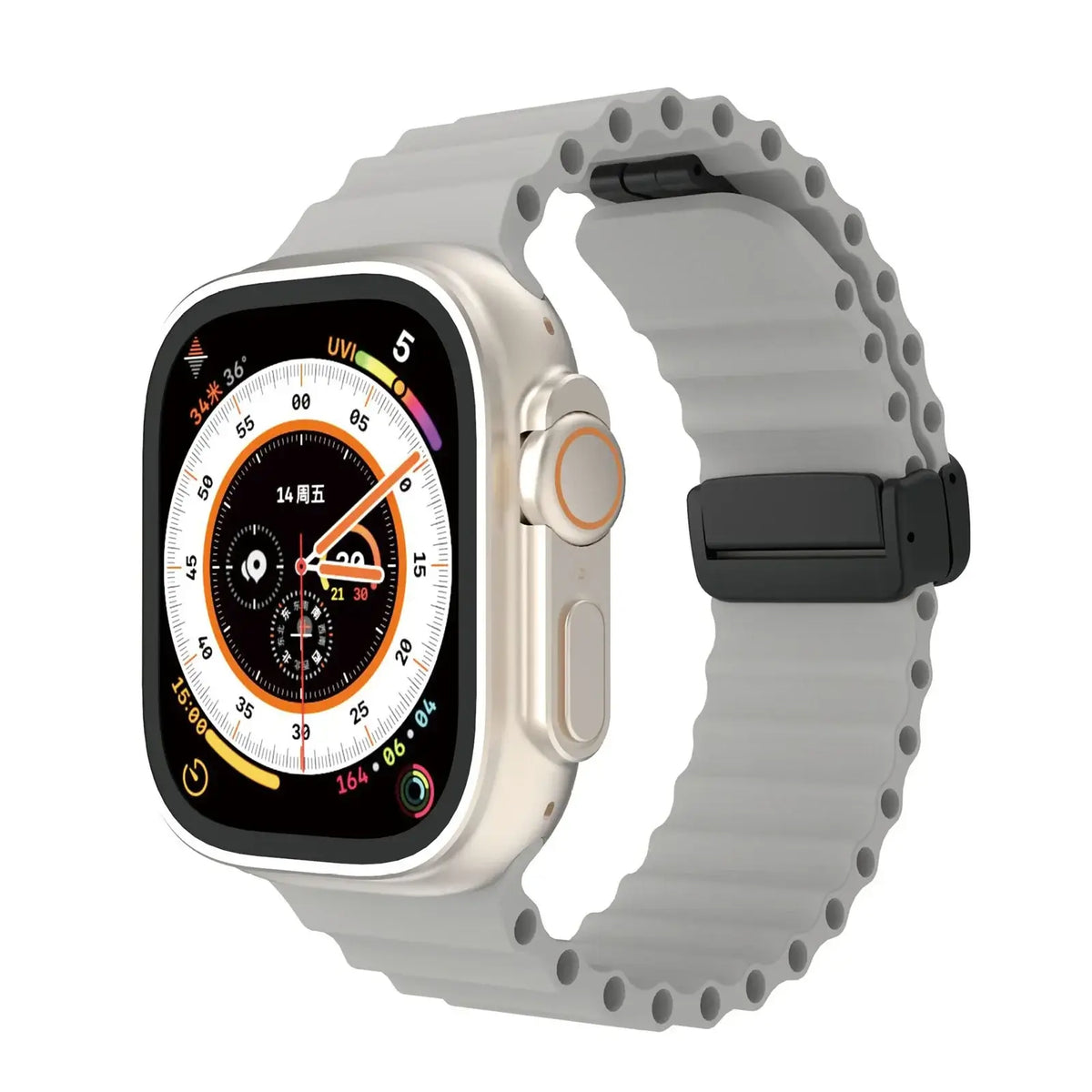 Light Gray ridged silicone Apple Watch band with magnetic clasp
