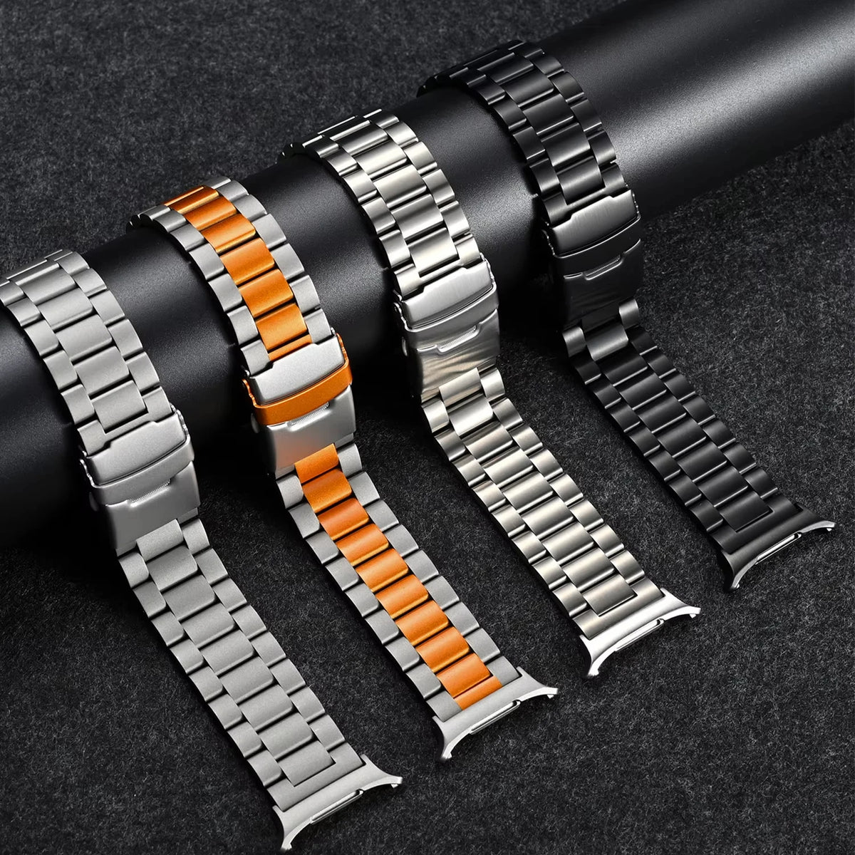Samsung Galaxy Stainless Steel Link Watch Band - Ultra/Ultra2 in multiple colors on display.