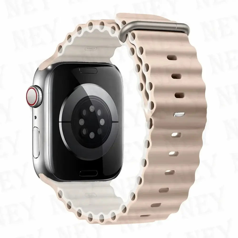 Beige / White tubular silicone Apple Watch band