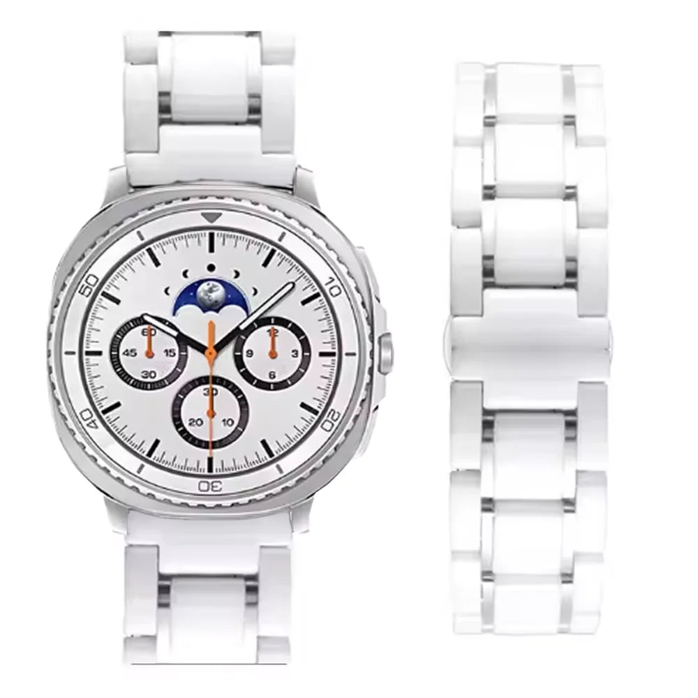 Samsung Galaxy Ceramic Bracelet Watch Band For Watch8/Watch8 Classic/Watch9/Ultra/Ultra2 on a white smartwatch.