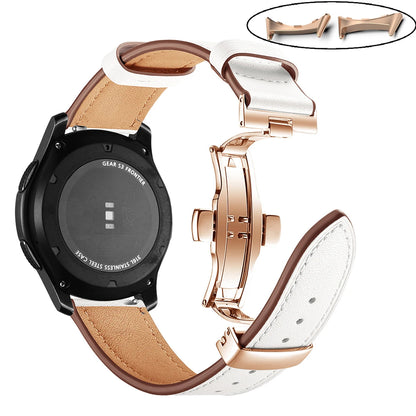 White - Rose Gold Clasp Google Pixel Watch 5, 4 and 3 45mm Leather Band, Butterfly Clasp