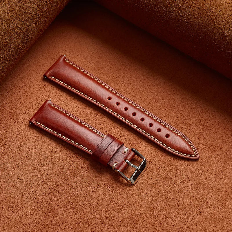 Motorola Moto Oil-Waxed Leather Band with Contrast Stitching — Cognac Brown