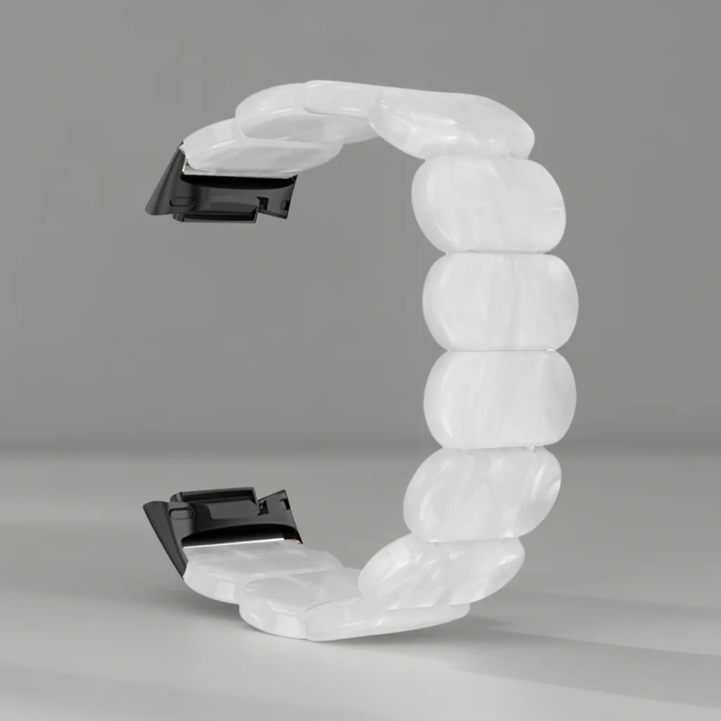 Pearlescent White Fitbit Charge 5 and 6 Resin Stretch Bracelet Band