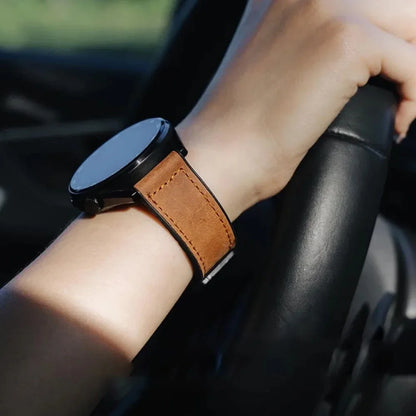 Garmin Leather and Silicone Magnetic Band in brown worn while driving