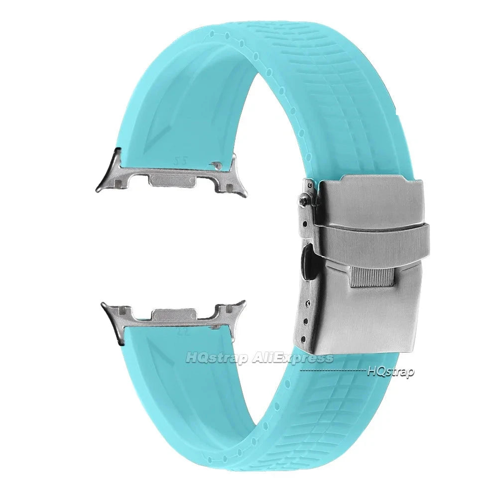 Samsung Galaxy Silicone Sport Watch Band - Watch8/Watch8 Classic/Watch9 Waterproof Buckle in blue, featuring durable buckle and textured design.