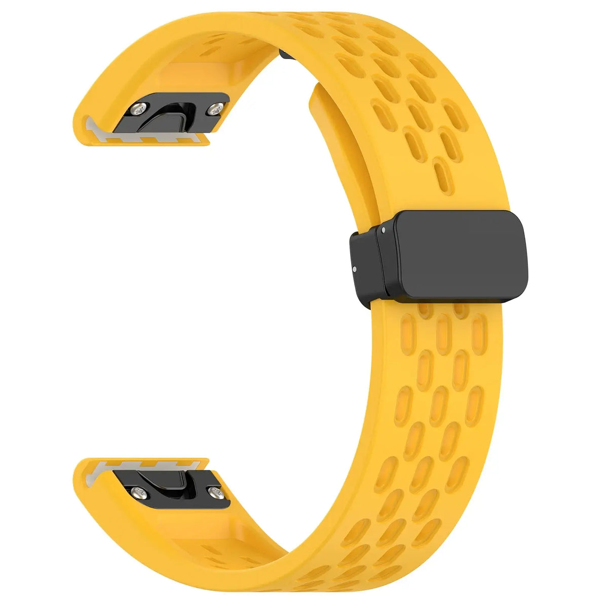 Garmin QuickFit Perforated Silicone Band in Yellow with connectors visible