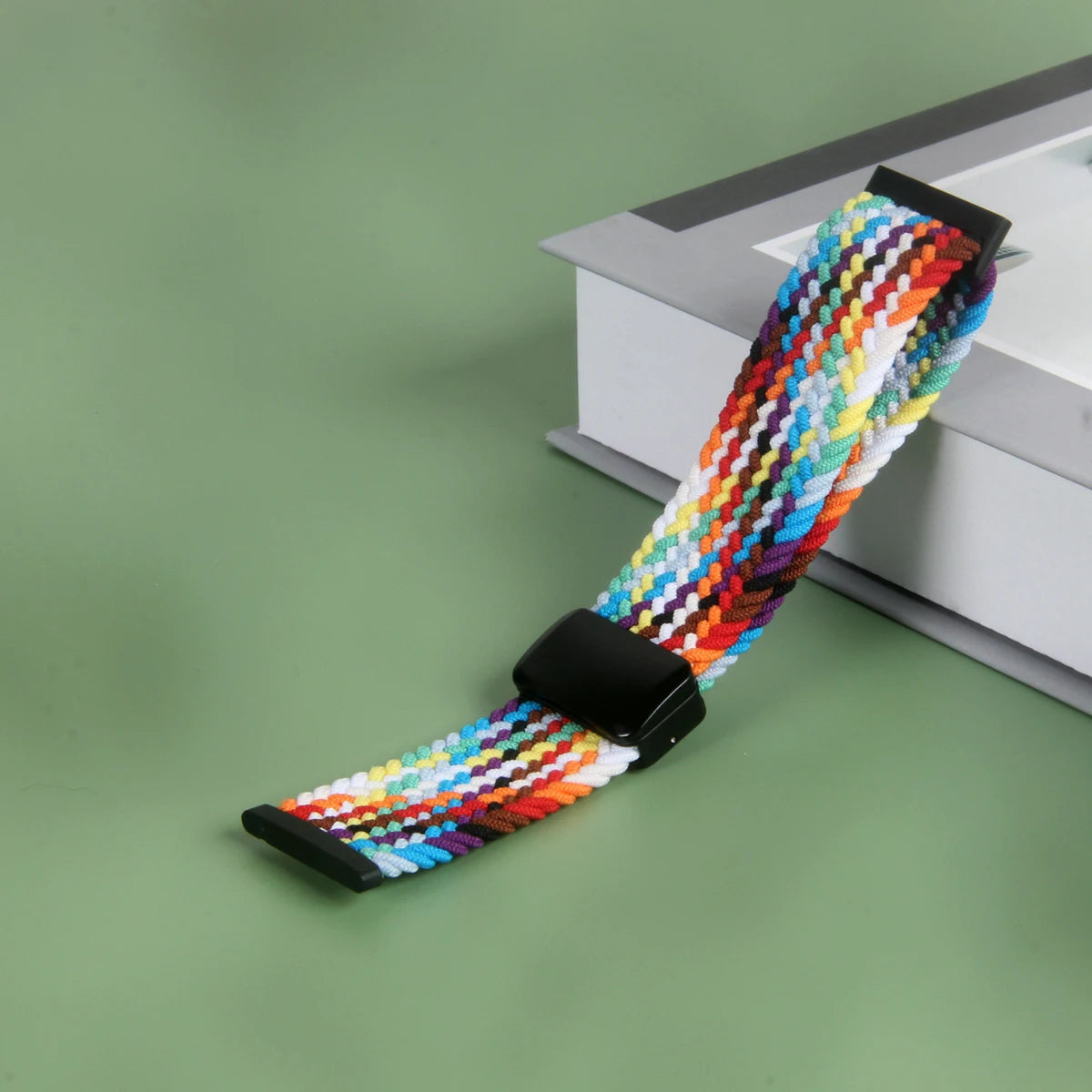 Rainbow Fitbit Versa 4, 3, 2 and Sense 2 Braided Nylon Band, Magnetic Clasp