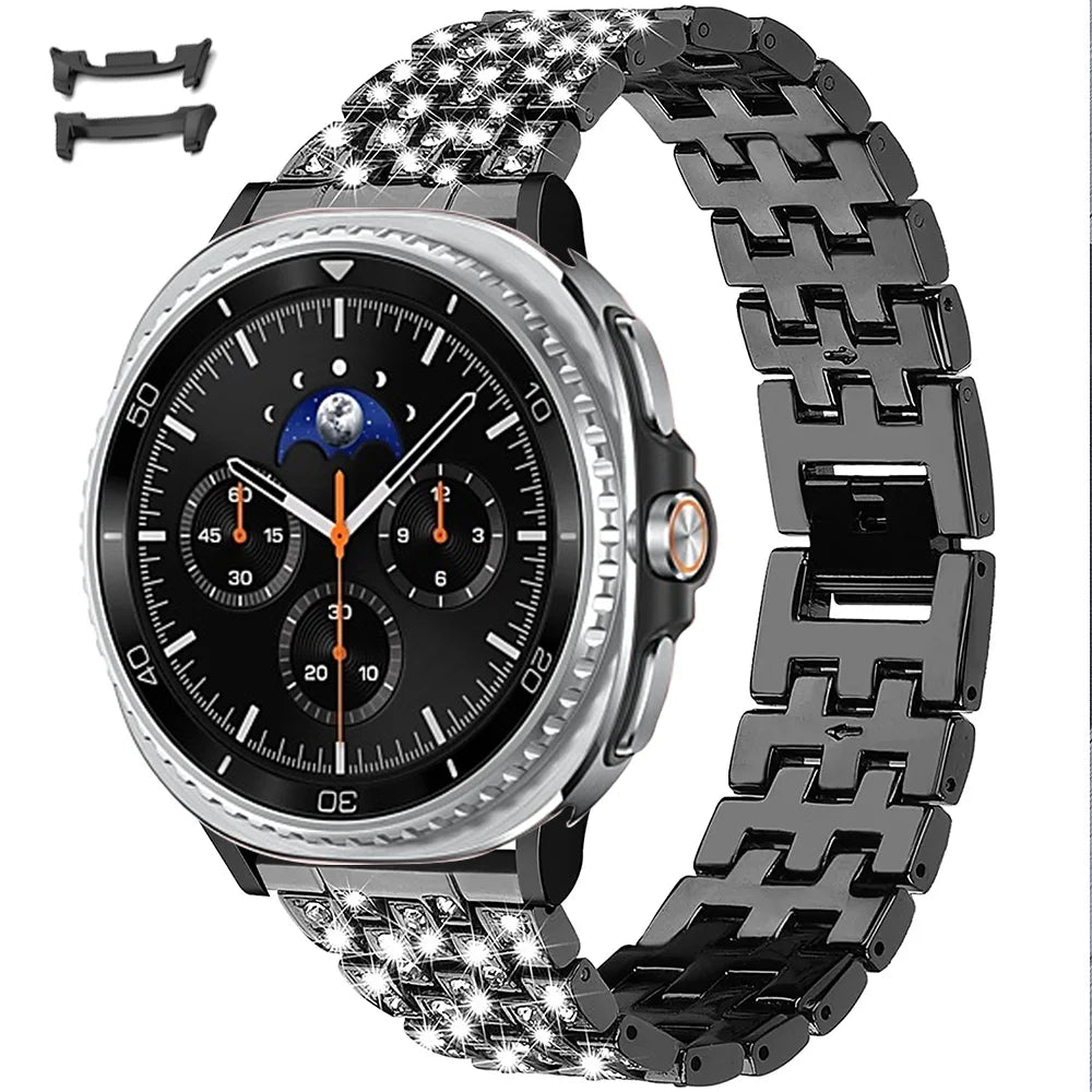 Samsung Galaxy Diamond Stainless Watch Band - Watch8/Watch8 Classic/Watch9 on a smartwatch featuring a diamond grid design.