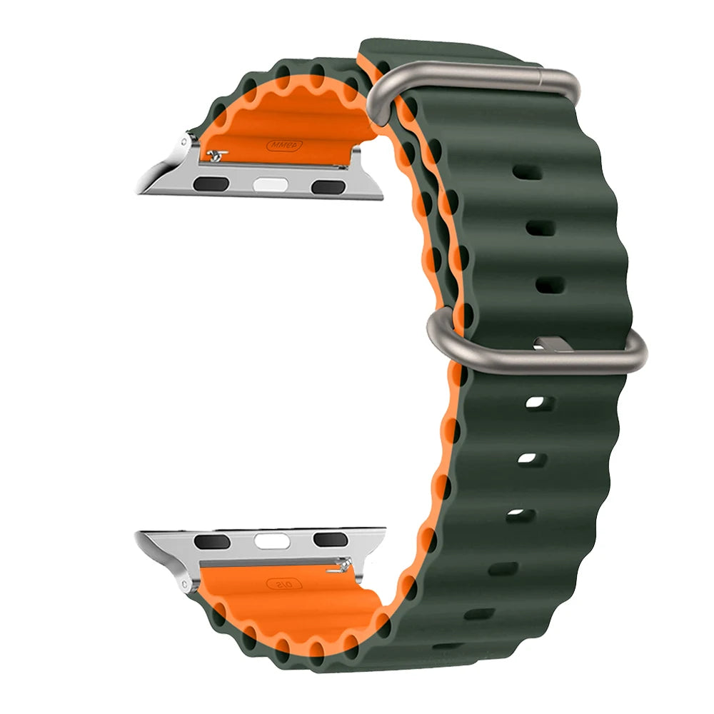 Ribbed Silicone Apple Watch Band - Solid & Two-Tone in Dark Green / Orange