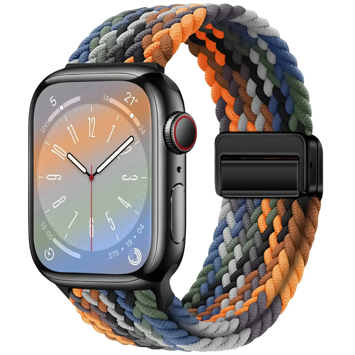 Braided Nylon Apple Watch Band with Magnetic Clasp in Multicolor Stripe