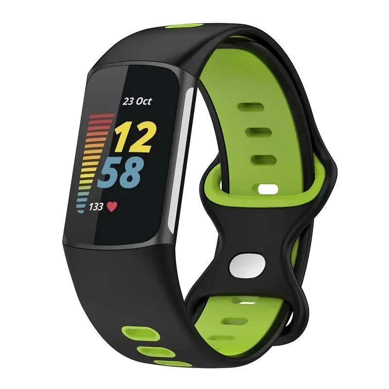 Fitbit Charge 5/6 Two-Tone Silicone Pin Band - Black / Lime