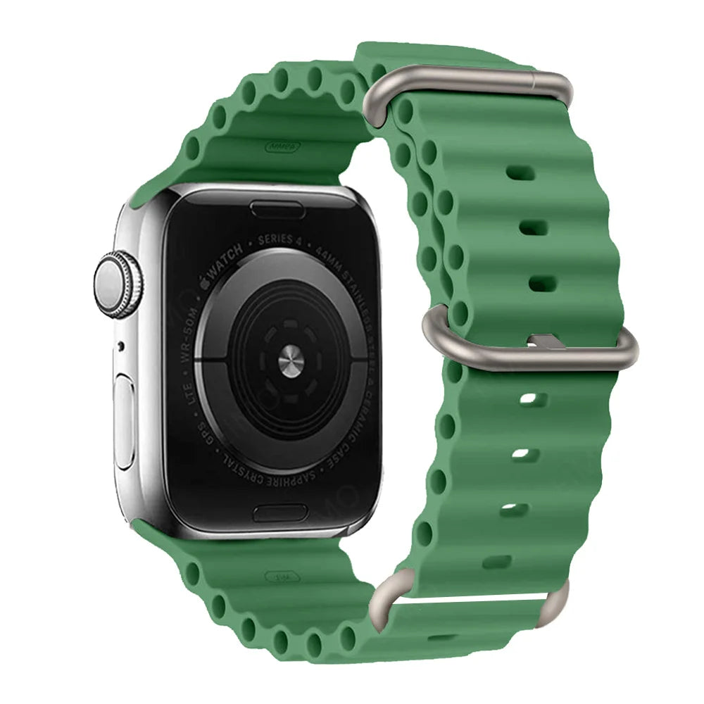 Ribbed Silicone Apple Watch Band with Adjustable Metal Loop in Clover Green