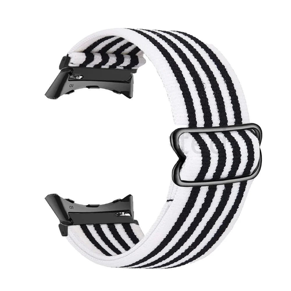 Black / White Stripe Google Pixel Watch 5, 4 and 3 41mm Elastic Nylon Band, 31 Patterns