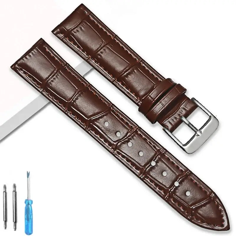Crocodile-Embossed Leather Buckle Band in Dark Brown / Silver Buckle for compatible Huawei watches