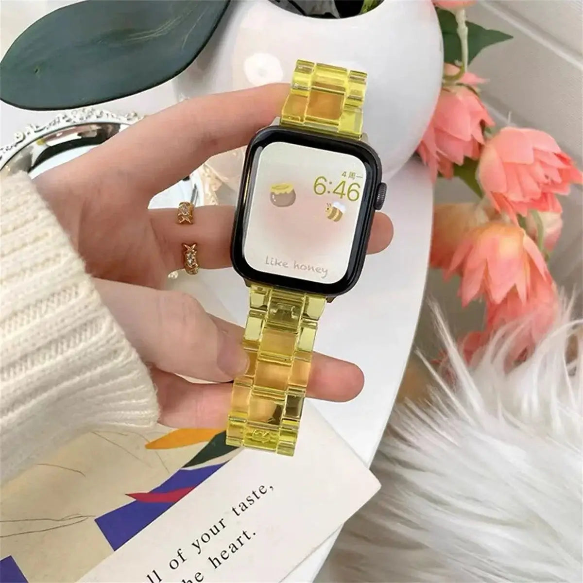 Clear Yellow resin Apple Watch link band