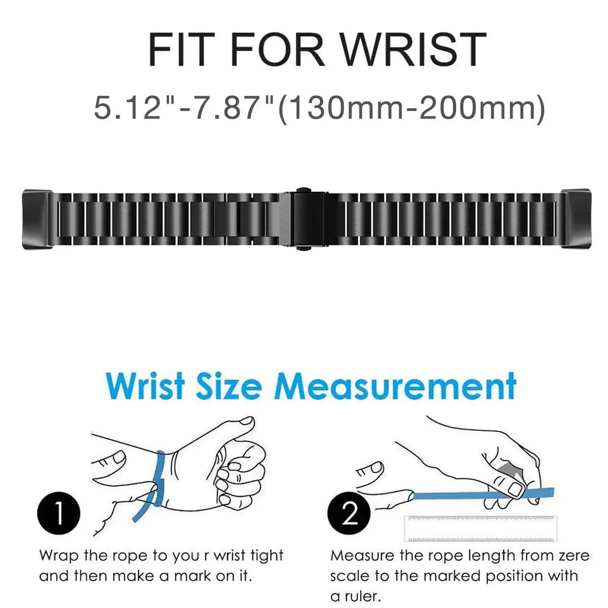 Fitbit Charge 5 & 6 Stainless Steel Three-Link Band wrist measurement guide
