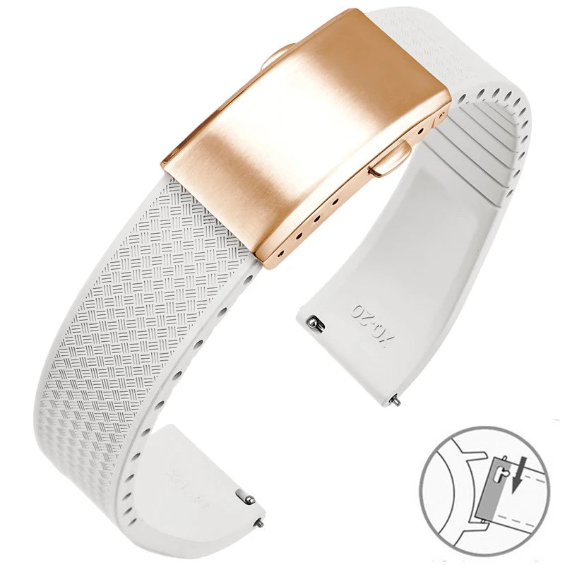 Garmin FKM Rubber Band in White with Rose Gold Clasp
