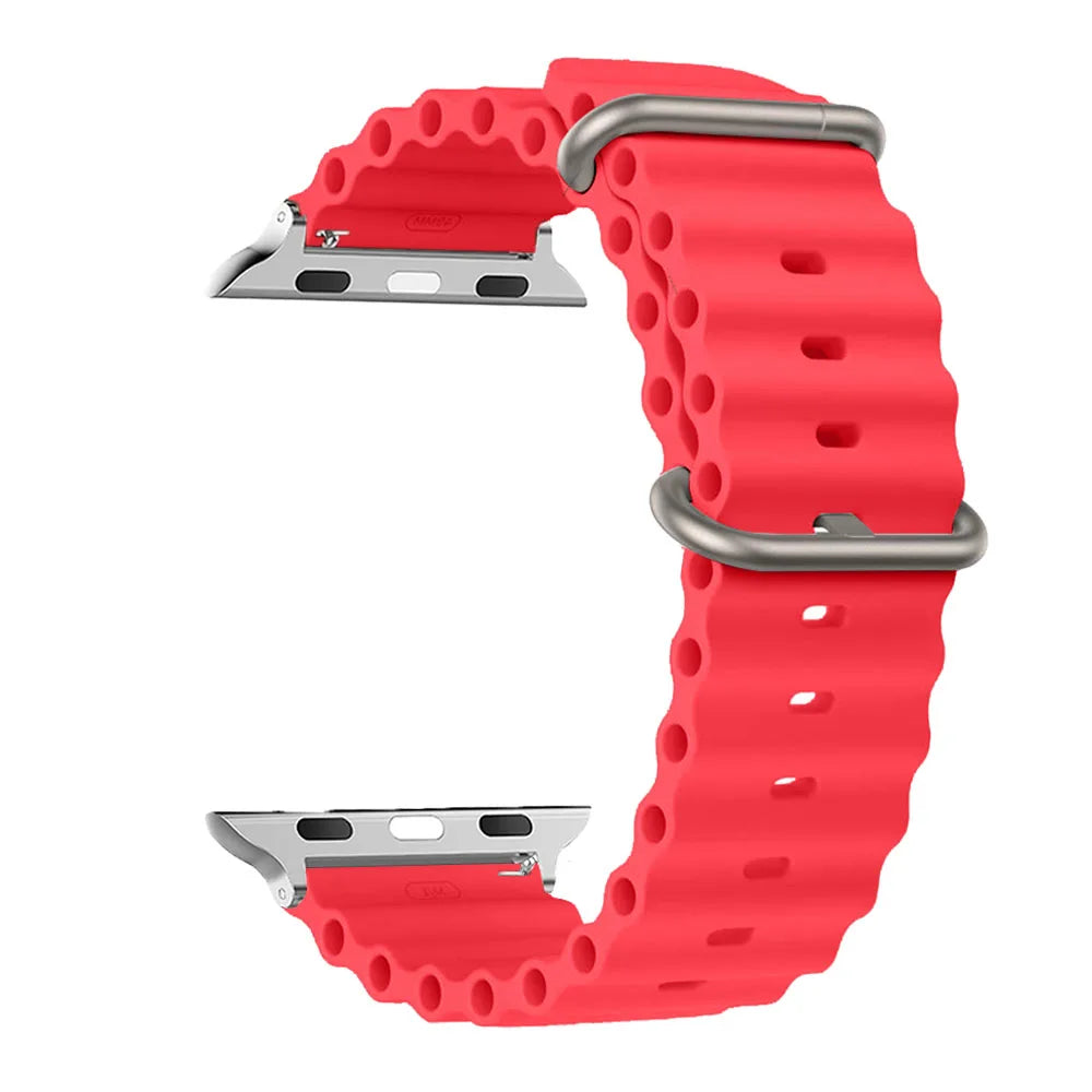 Ribbed Silicone Apple Watch Band - Solid & Two-Tone in Red