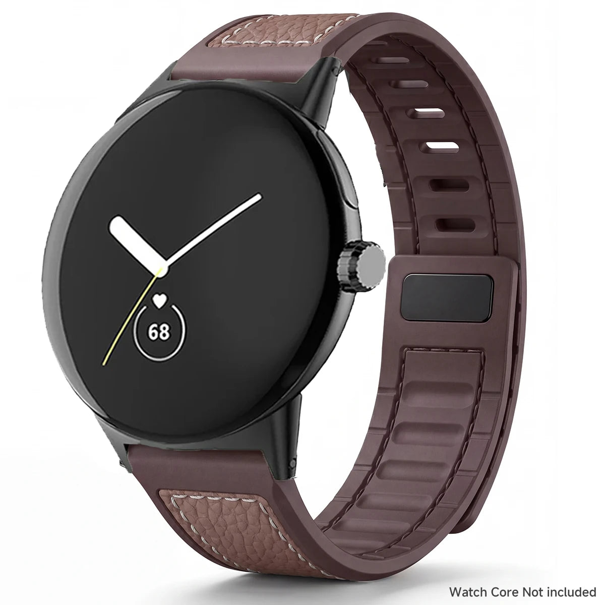 Brown Google Pixel Watch 5, 4 and 3 45mm Litchi Leather Magnetic Band