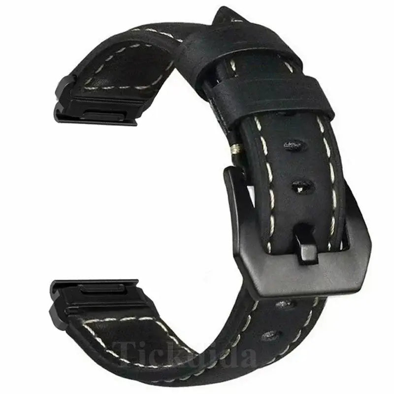 Garmin QuickFit Contrast-Stitch Leather Band in Black